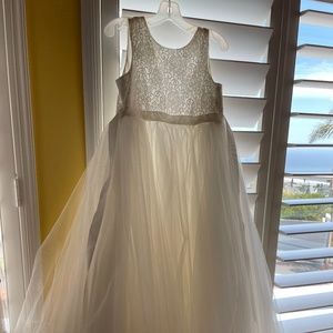 White Flower Girl Dress, Size 8